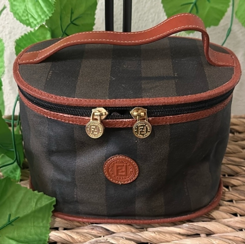 Fendi Black and Brown Cosmetic Case with Gold Details